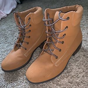 Brown Suede Combat Boots with Laces